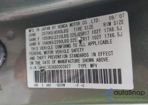 2008 Honda Cr-V Lx z USA, uszkodzony, nr VIN JHLRE38368C003927